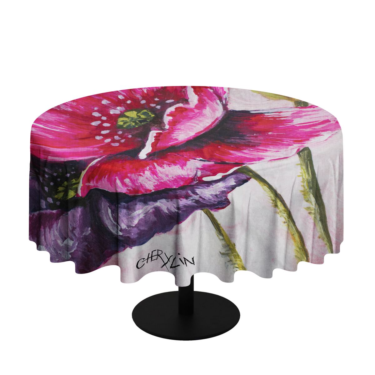 Double Poppy By Cherylin Louw Round Tablecloth