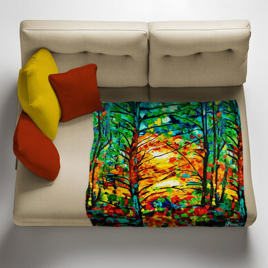 Colourful Trees Light Weight Fleece Blanket by Yolande Smith