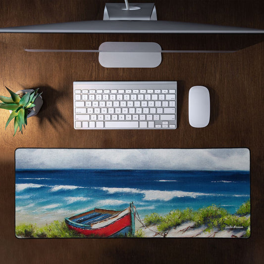 Red Dinghy Boat By Stella Bruwer Large Desk Pad