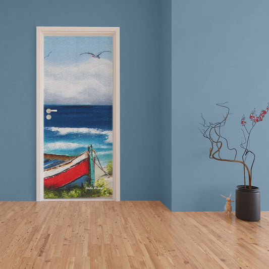 Decoupage -Red Dinghy Boat By Stella Bruwer Door