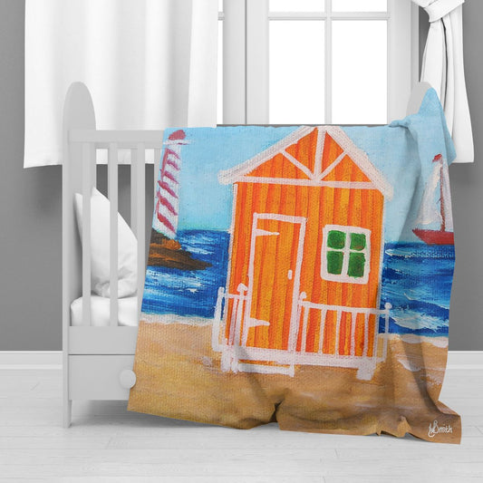 Orange Beach House Minky Blanket By Yolande Smith