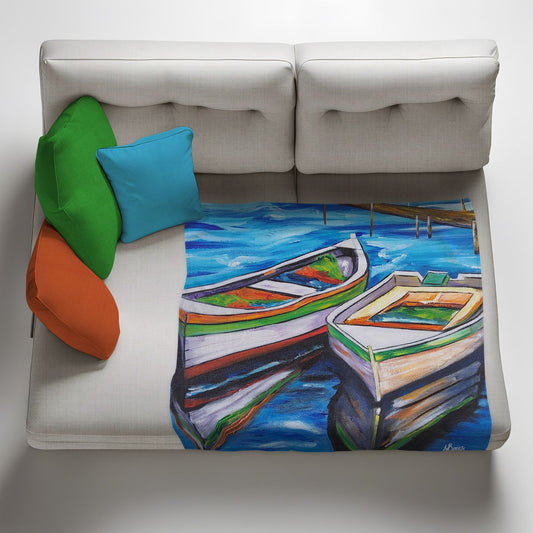 Two Boats Light Weight Fleece Blanket By Yolande Smith