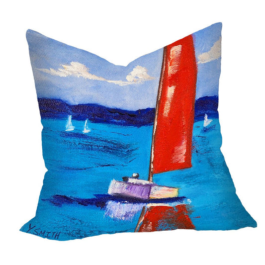 Red Sailboat Luxury Scatter By Yolande Smith