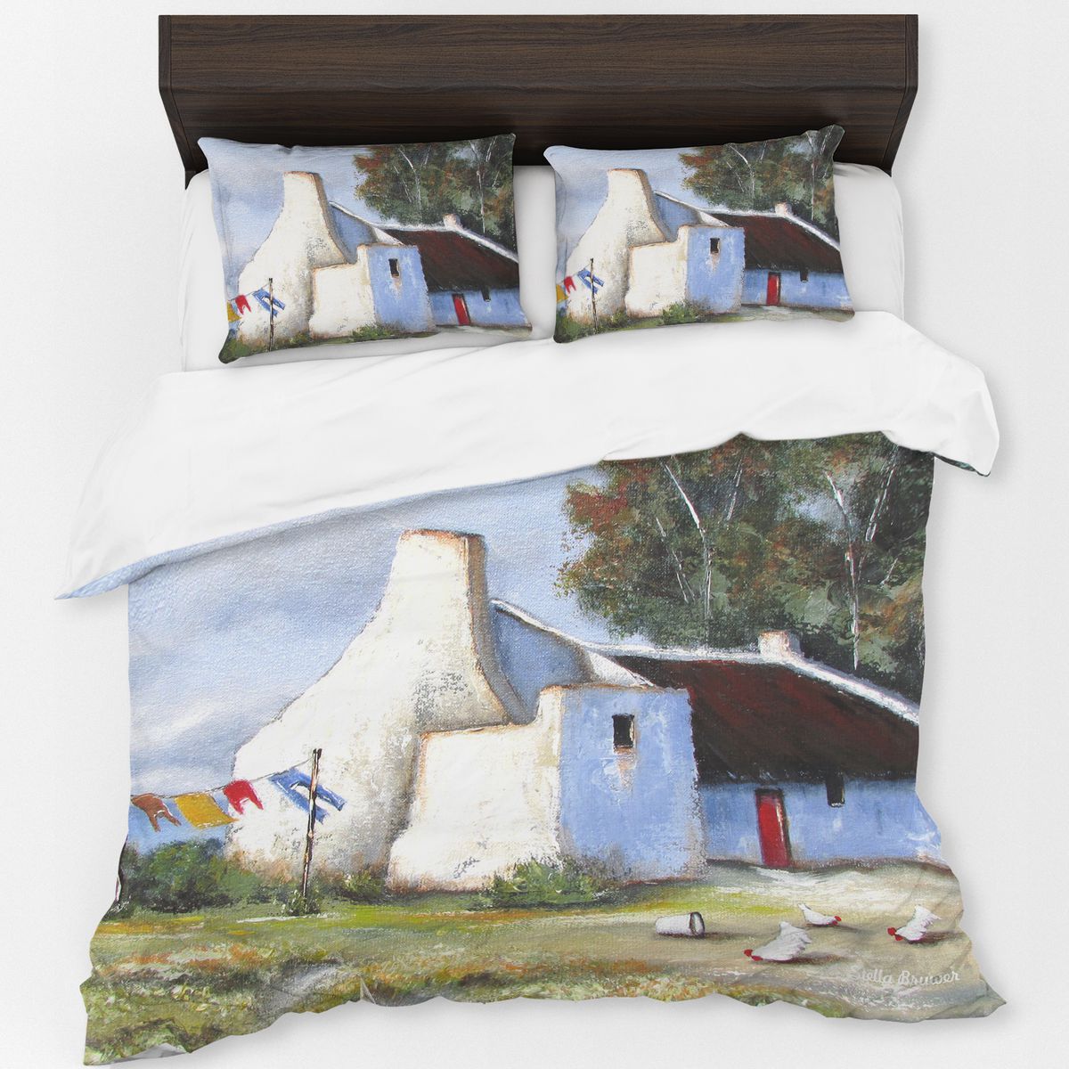 Chickens And Laundry By Stella Bruwer Duvet Cover Set