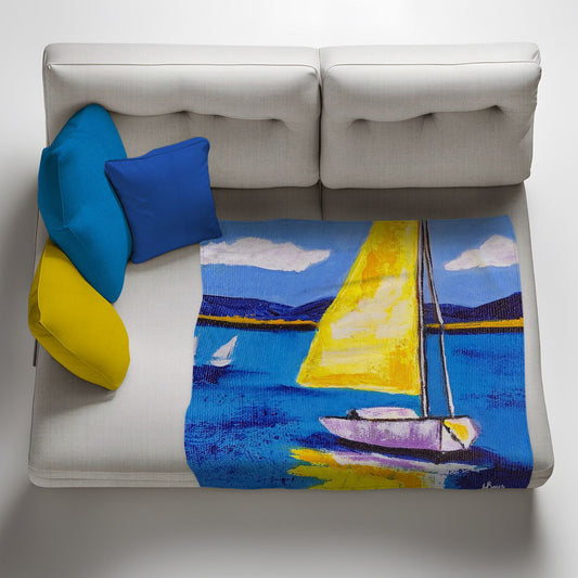 Yellow Sailboat Light Weight Fleece Blanket By Yolande Smith