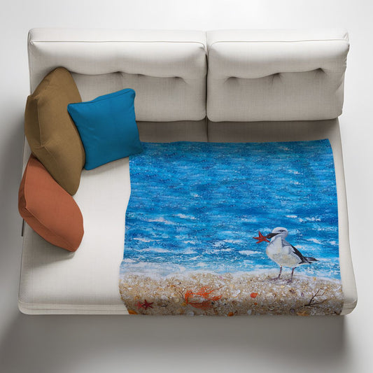 Bird and Beach Light Weight Fleece Blanket By Yolande Smith
