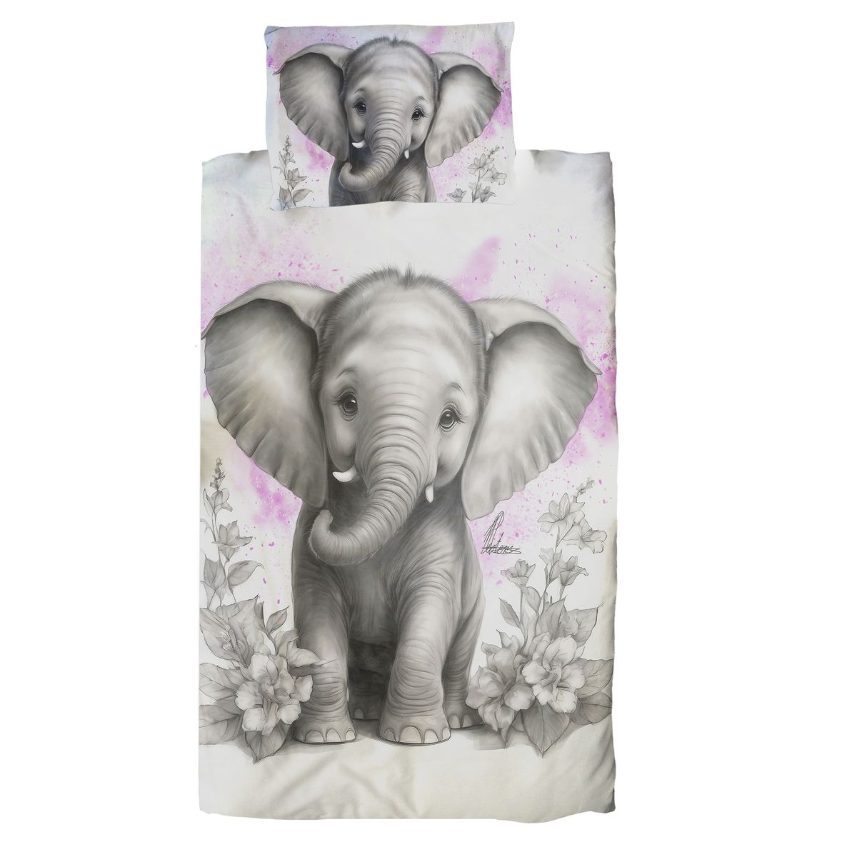Pink Baby Elephant By Nathan Pieterse Cot Duvet Set