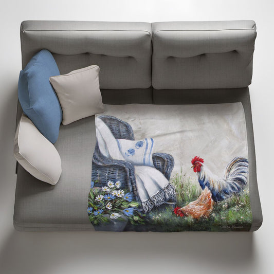 Two Chickens Light Weight Fleece Blanket by Stella Bruwer