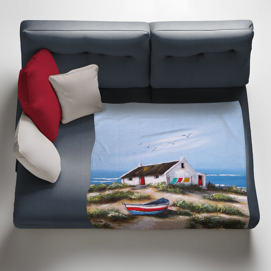 House on The Beach Hill Light Weight Fleece Blanket by Stella Bruwer