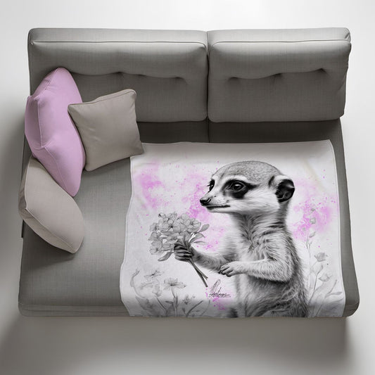 Pink Baby Meerkat Light Weight Fleece Blanket By Nathan Pieterse