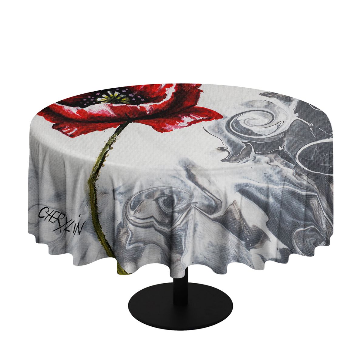 Poppy In Crashing Waves By Cherylin Louw Round Tablecloth