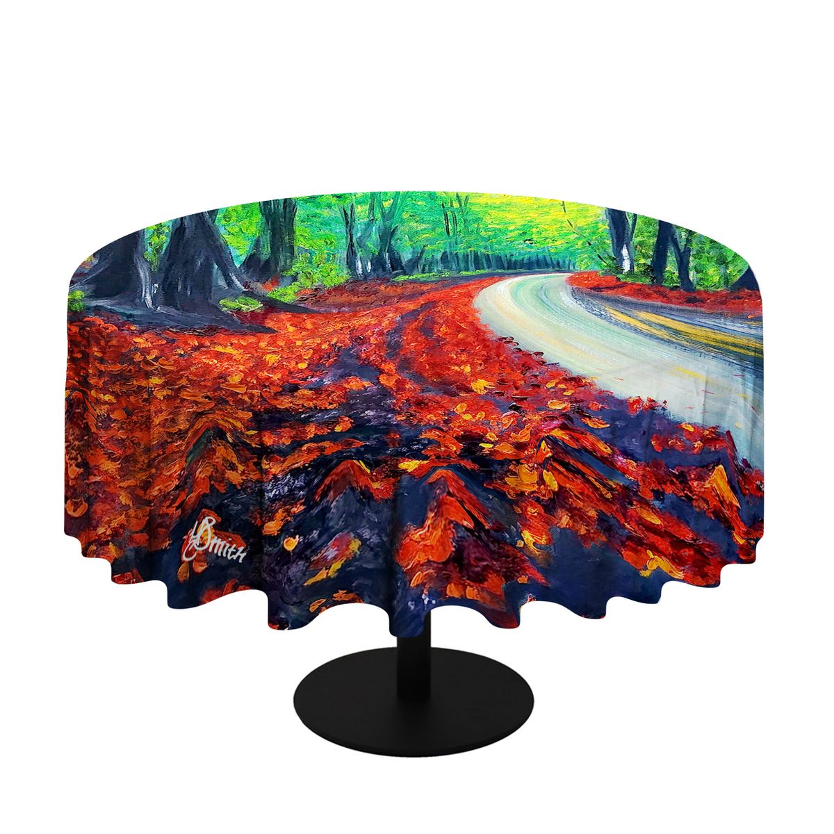Trees and Road By Yolande Smith Round Tablecloth