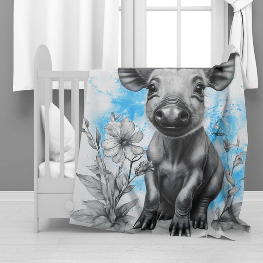 Blue Baby Warthog Minky Blanket By Nathan Pieterse