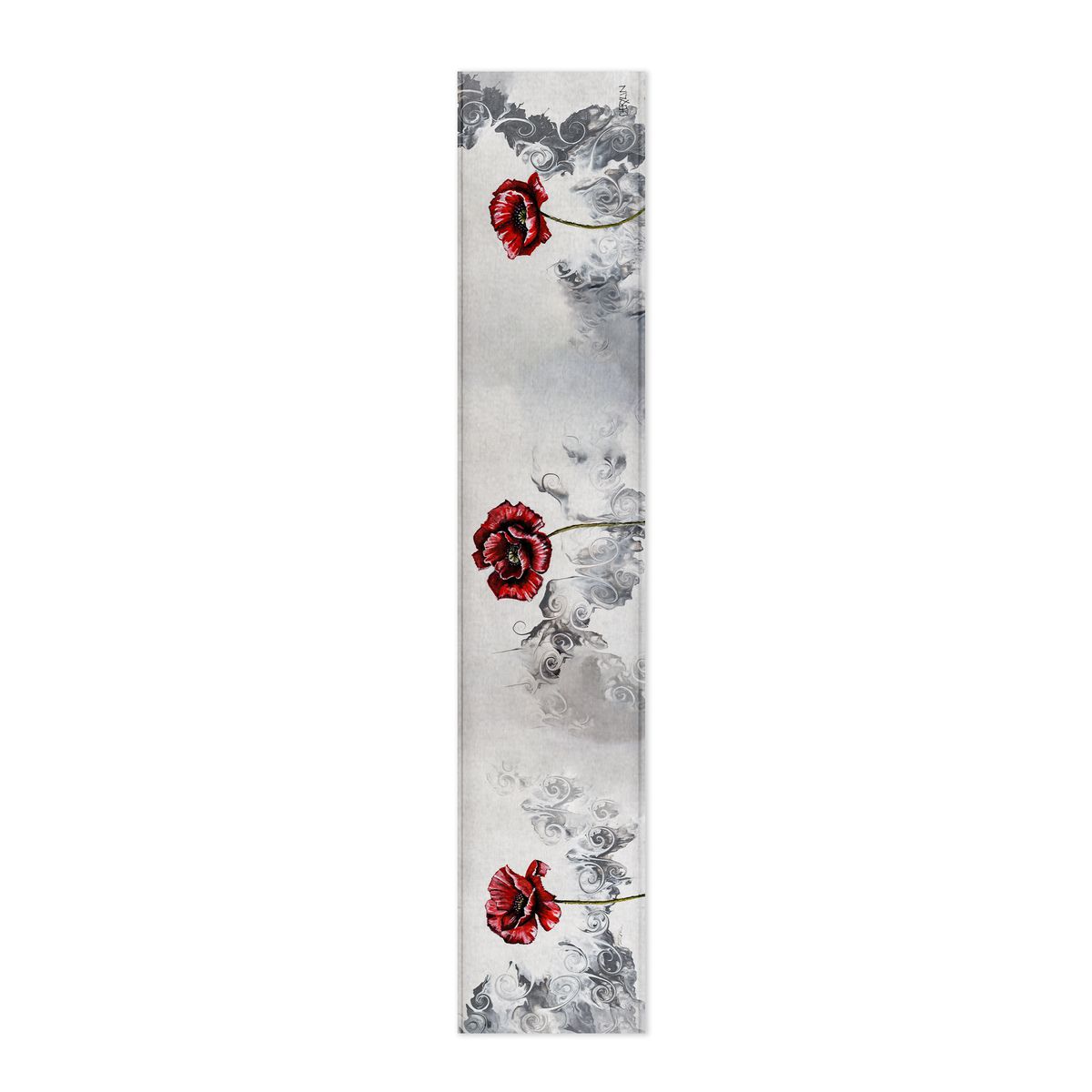 Red Poppies On Ink Pour By Cherylin Louw Table Runner