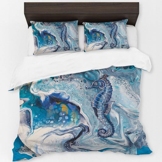 Crashing Waves Sea Horse By Cherylin Louw Duvet Cover Set