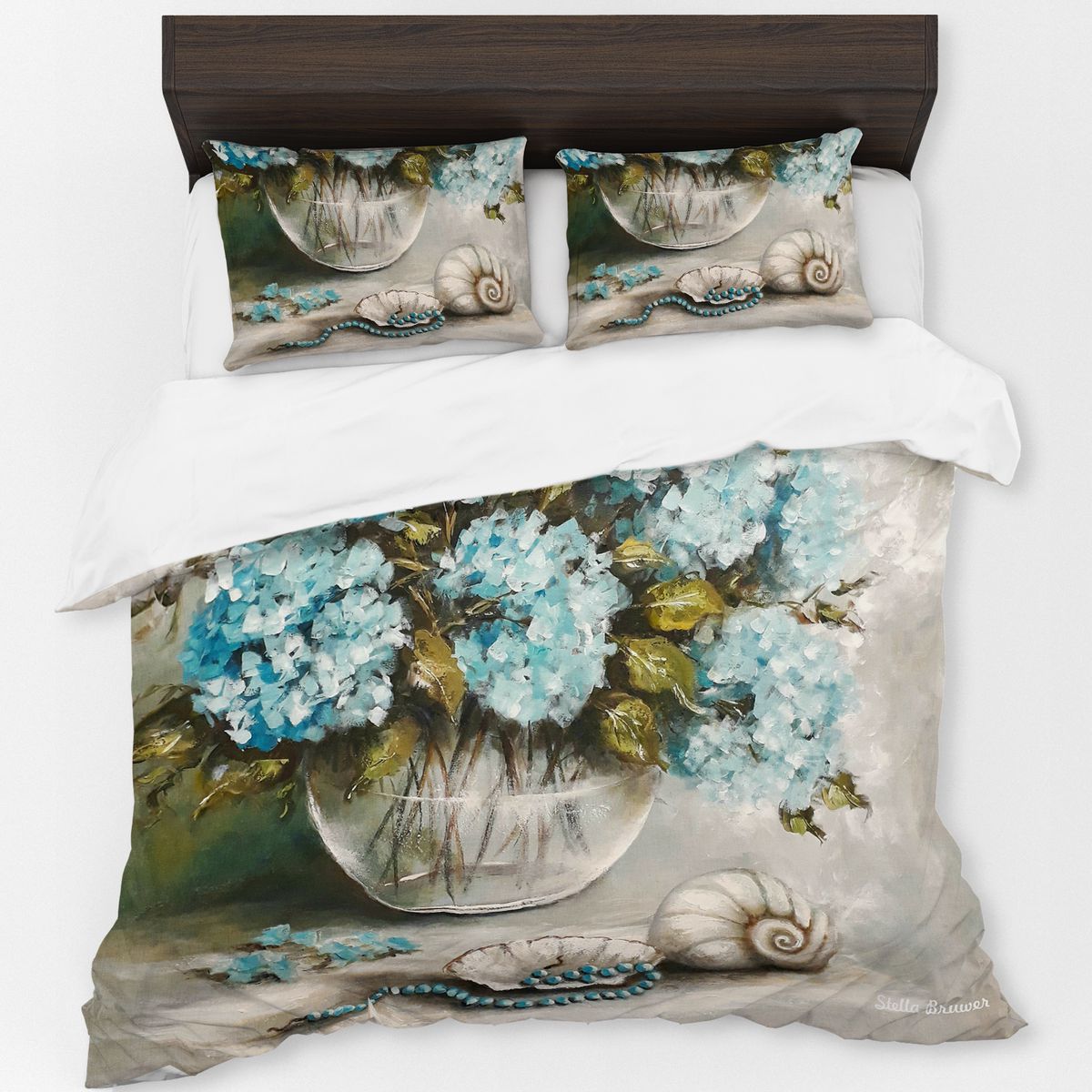 Seashells and Hydrangeas By Stella Bruwer Duvet Cover Set