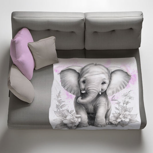 Pink Baby Elephant Light Weight Fleece Blanket By Nathan Pieterse