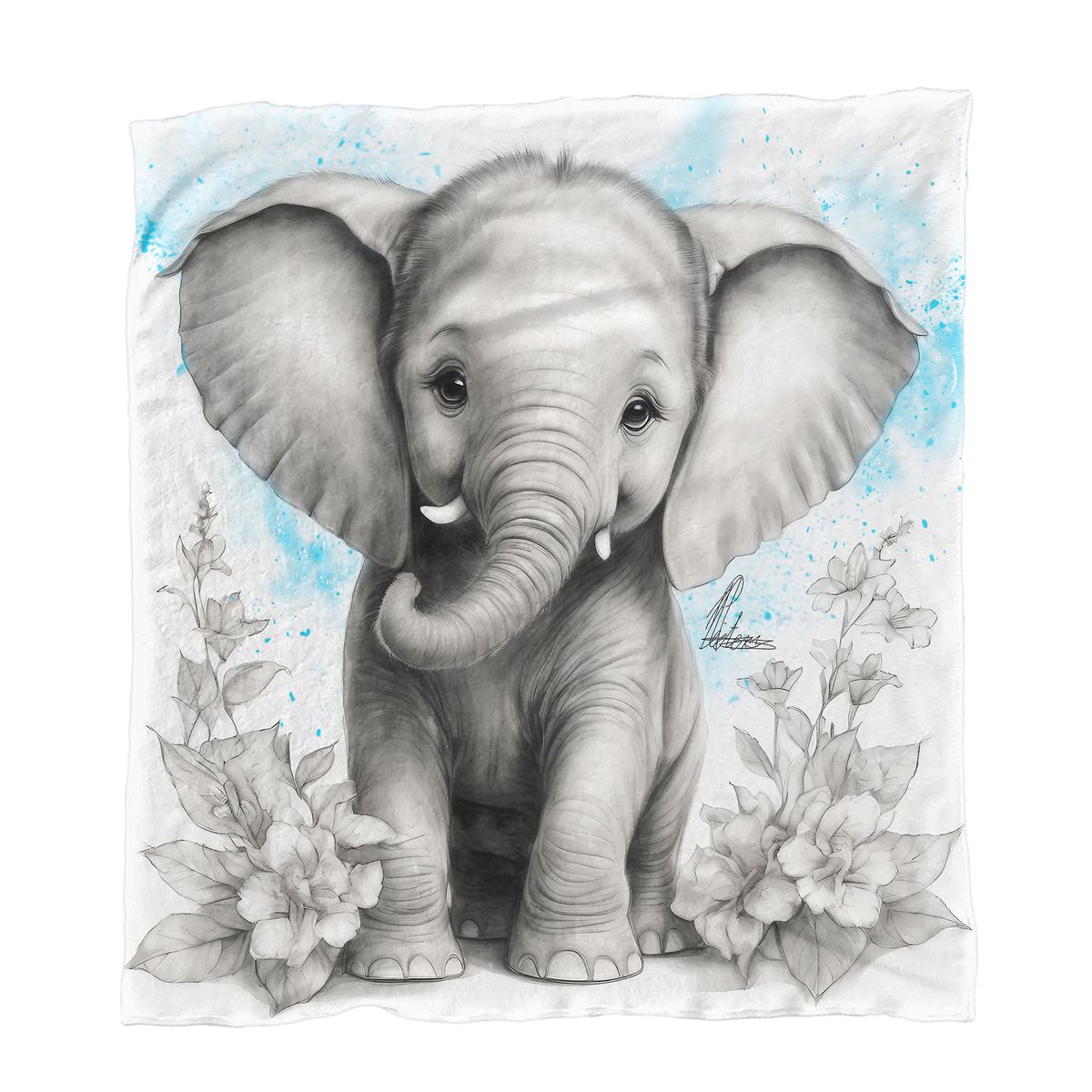 Blue Baby Elephant Minky Blanket By Nathan Pieterse