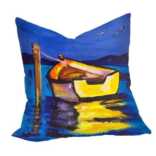 Moored Yellow Boat Luxury Scatter By Yolande Smith