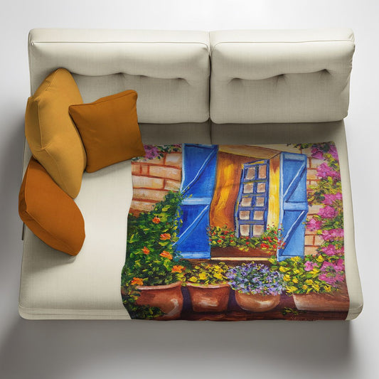 Floral Window Light Weight Fleece Blanket by Yolande Smith