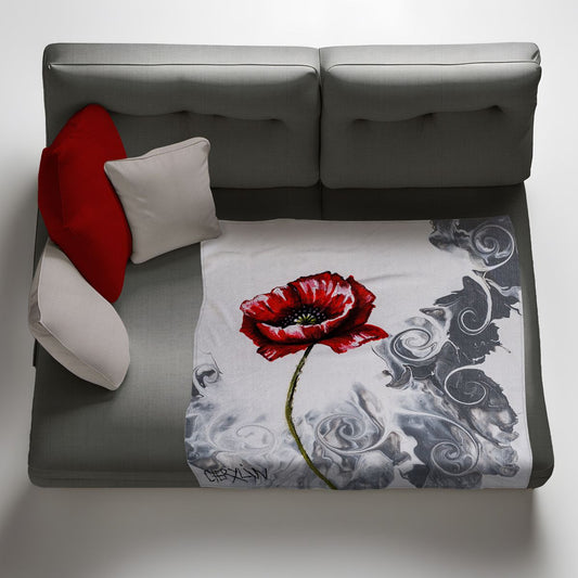 Poppy In Crashing Waves Light Weight Fleece Blanket By Cherylin Louw