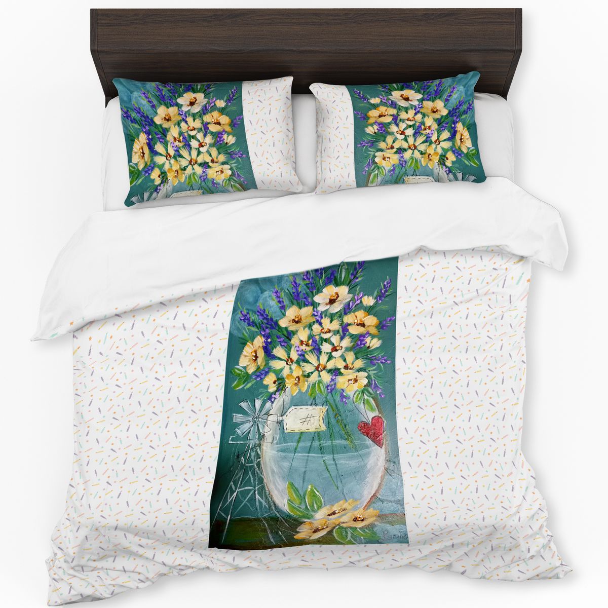 Yellow Floral Glass Vase By Lanie's Art Duvet Cover Set