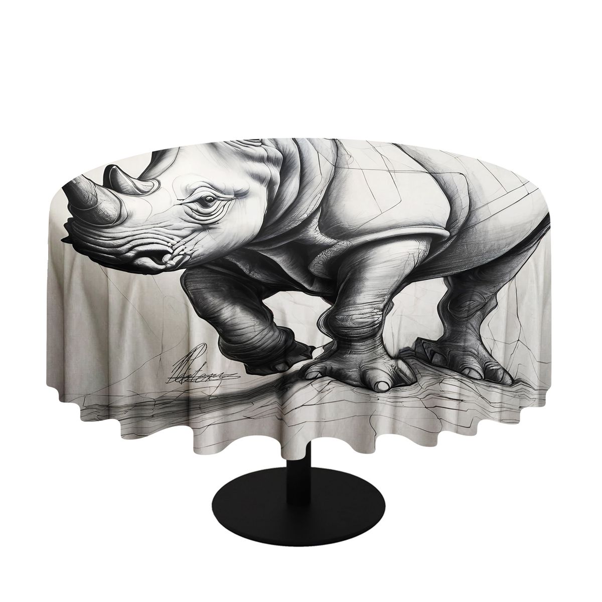 Rhino Unravelling By Nathan Pieterse Round Tablecloth