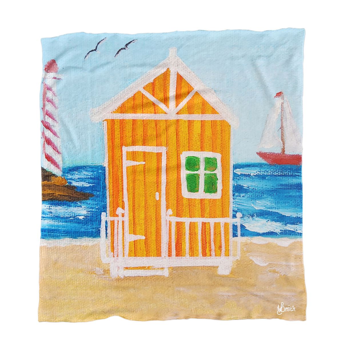 Orange Beach House Minky Blanket By Yolande Smith