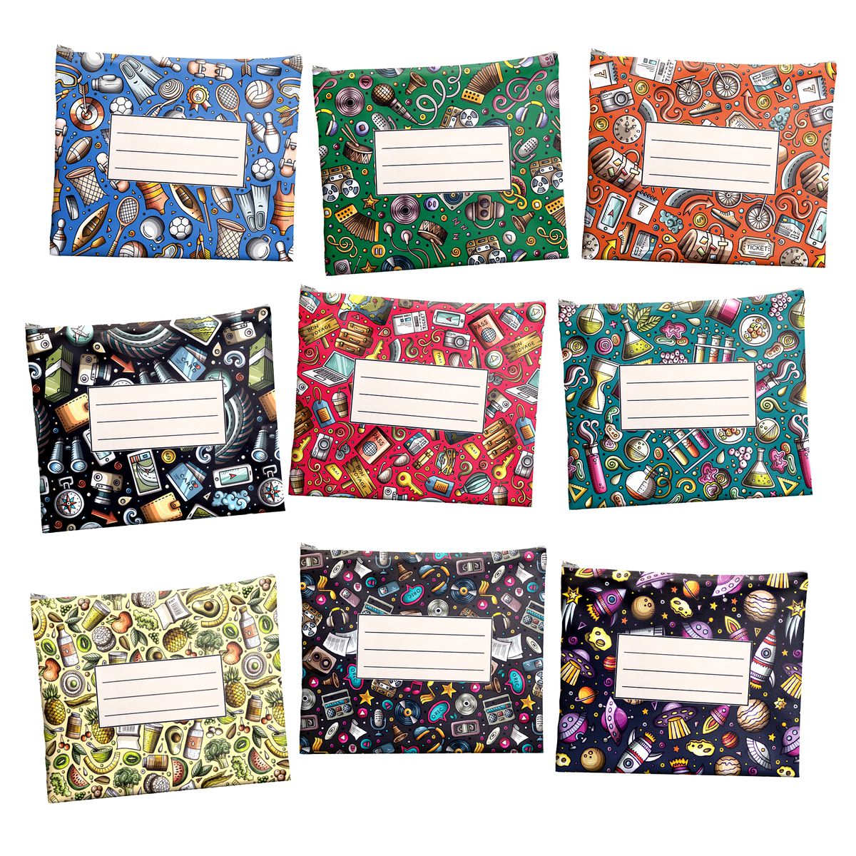 Subject-Savvy 9-Pack Book Bags - Doodle Pattern