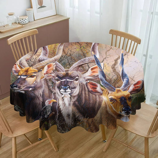 The Plains Kudu By Delene Lambert Round Tablecloth