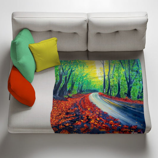 Trees and Road Light Weight Fleece Blanket By Yolande Smith