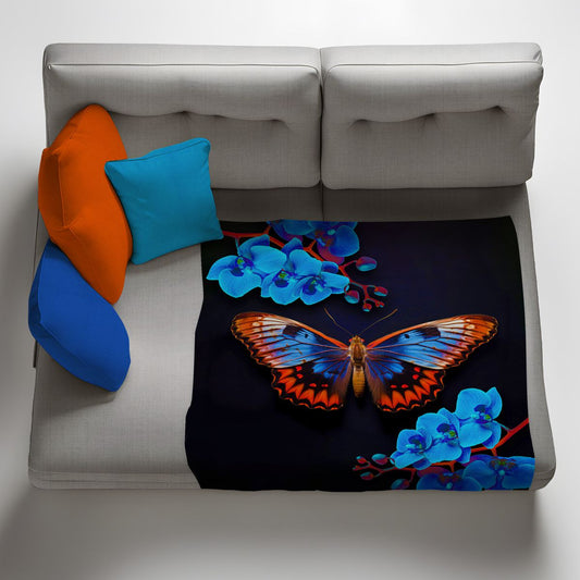 Blue Forrest Butterfly Light Weight Fleece Blanket